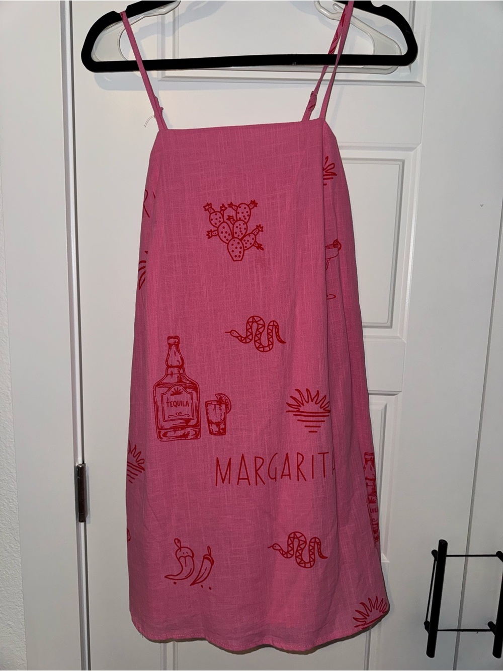 Pink Linen Mini Dress w/ Red Details - Size XS
